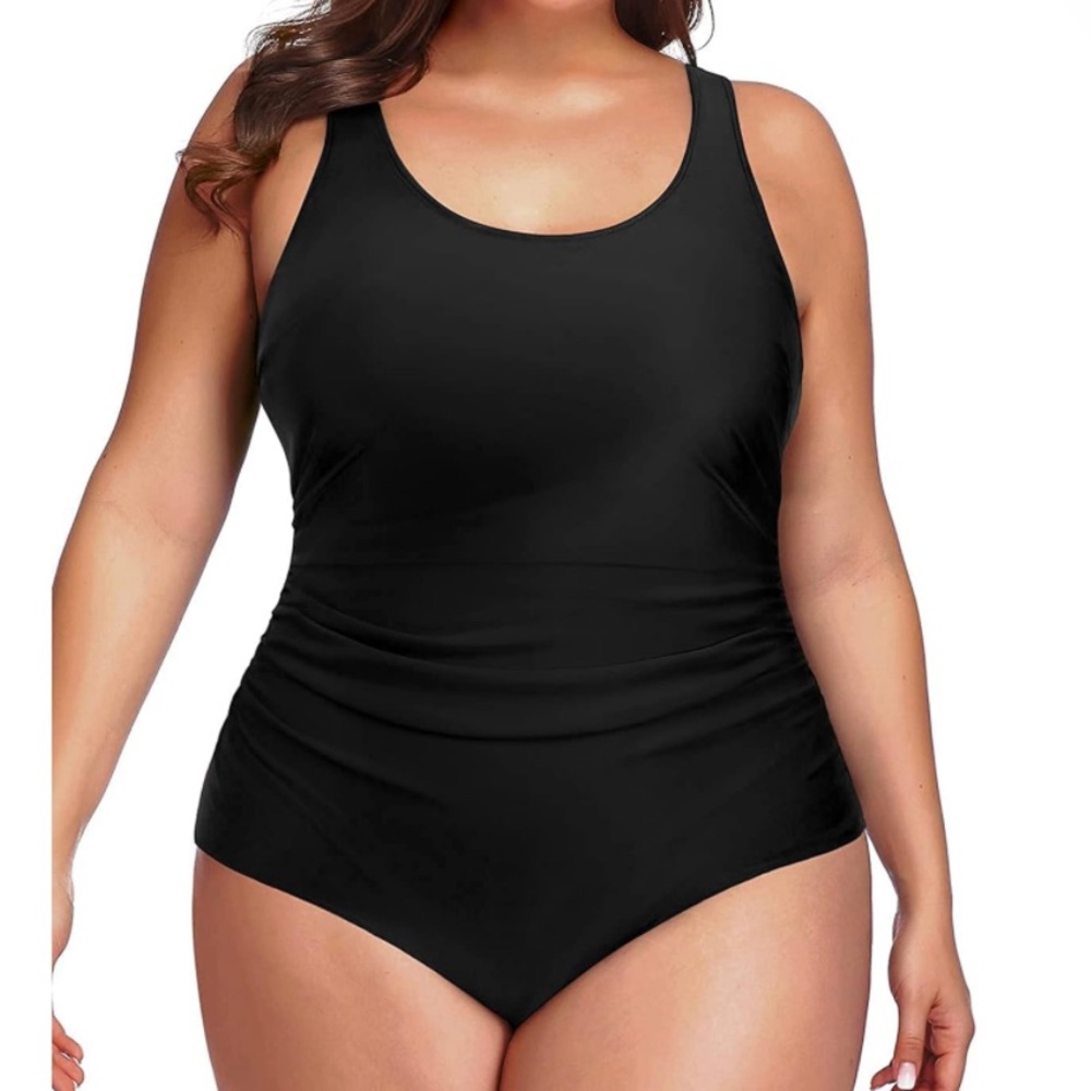 DAFI One Piece Athletic Tummy Control Ruched Removable Pads Swimsuit with U-Back